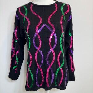 Vintage Karamiz retro Y2K Petites Black Silk Angora Blend Sweater Womens Med